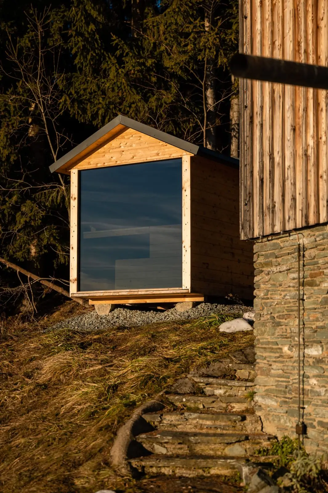 The sauna hut with its large window